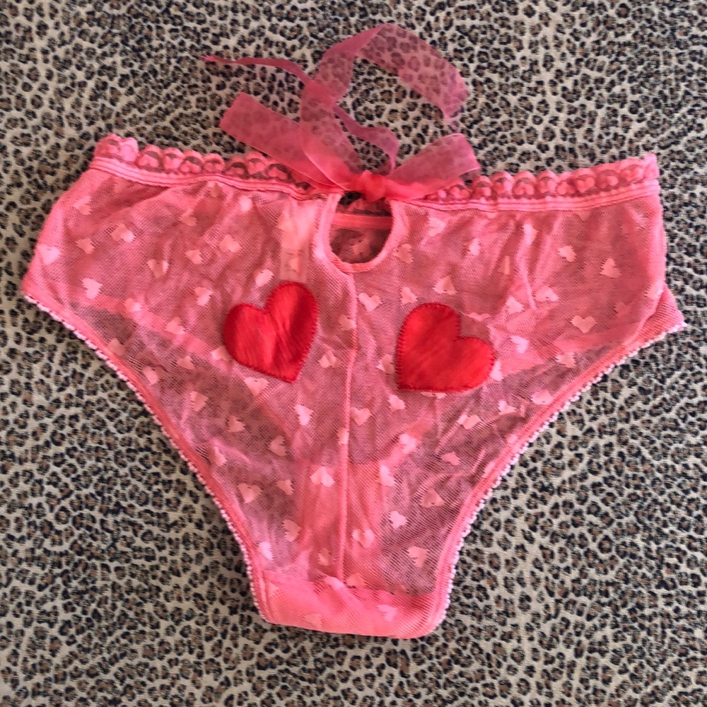 Victoria Secrets Pin-Up Valentine’s Day Heart  appliqué net panties